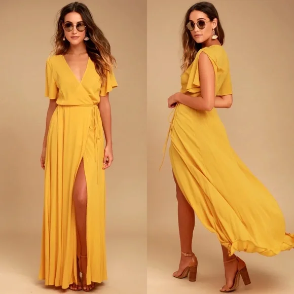 Lulus | Dresses | Lulus Much Obliged Golden Yellow Wrap Maxi Dress | Poshmark Lulus | Dresses | Lulus Much Obliged Golden Yellow Wrap Maxi Dress | Poshmark